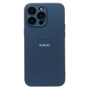 Чехол iPh 15 Pro Max метализированный с защитными линзами на камере с лого и SafeMag синий