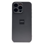 Чехол iPh 15 Pro Max метализированный с защитными линзами на камере с лого и SafeMag серый