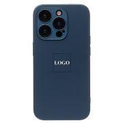 Чехол iPh 15 Pro метализированный с защитными линзами на камере с лого и SafeMag синий