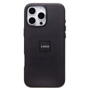 Чехол iPh 16 Pro Max экокожа с лого и SafeMag чёрный