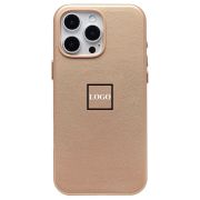 Чехол iPh 16 Pro Max экокожа с лого и SafeMag золотистый