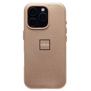 Чехол iPh 16 Pro экокожа с лого и SafeMag золотистый
