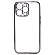 Чехол iPh 13 Pro пластик перфорация с защитой камеры прозрачный чёрный