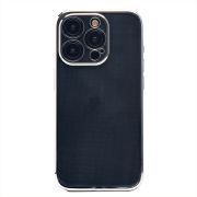 Чехол iPh 15 Pro пластик перфорация с защитой камеры прозрачный серебристый