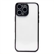Чехол iPh 16 Pro Max пластик перфорация с защитой камеры прозрачный чёрный