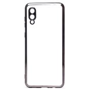 Чехол Samsung A022 A02 пластик перфорация с защитой камеры прозрачный чёрный