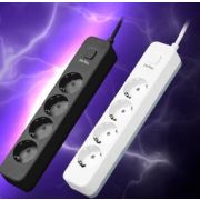 Сетевой фильтр Perfeo Power Stream 4 розетки защитные шторки 10А 2500 Вт 15 м чёрный