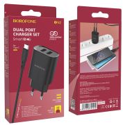 Адаптер Сетевой с кабелем Type-C/USB - Borofone BN2, 2USB/2.1A чёрный