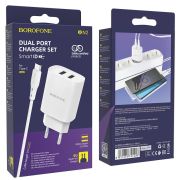 Адаптер Сетевой с кабелем Type-C/USB - Borofone BN2, 2USB/2.1A белый