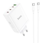 Адаптер Сетевой с кабелем Type-C/Type-C - Hoco N31, 1USB/3USB-C/QC3.0/PD100W белый