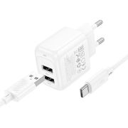 Адаптер Сетевой с кабелем Type-C/USB - Hoco CS51A, 2USB/2.4A белый