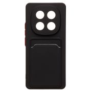 Чехол Xiaomi Redmi Note 14 Pro 4G силикон матовый с картхолдером и контрастными кнопками чёрный