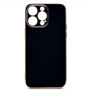 Чехол iPh 15 Pro Max силикон с защитой камеры и блестящей окантовкой чёрный