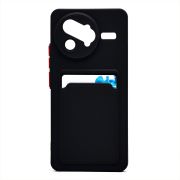 Чехол Xiaomi Poco F7 Pro силикон матовый с картхолдером и контрастными кнопками чёрный