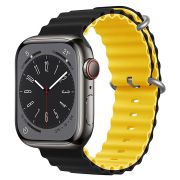 Ремешок ApWatch 42/44/45/49 мм силикон ребристый чёрный/жёлтый