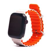 Ремешок ApWatch 42/44/45/49 мм силикон ребристый белый/оранжевый
