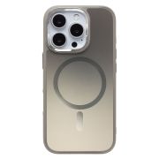 Чехол iPh 16 Pro комбинированный с металлом и SafeMag серебристый