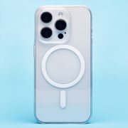 Чехол iPh 15 Pro пластик с лого и SafeMag прозрачный с белым