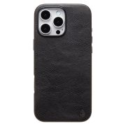 Чехол iPh 16 Pro Max натуральная кожа гладкая с SafeMag чёрный