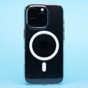 Чехол iPh 16 Pro комбинирован с металлом прозрачный с SafeMag белый