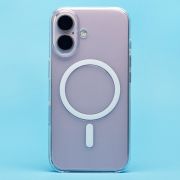 Чехол iPh 16 пластик с лого и SafeMag прозрачный с белым