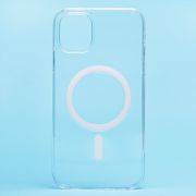 Чехол iPh 11 пластик с лого и SafeMag прозрачный с белым