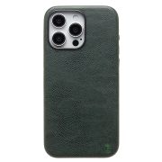 Чехол iPh 15 Pro Max натуральная кожа гладкая с SafeMag тёмный зелёный