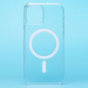 Чехол iPh 12 /iPh 12 Pro пластик с лого и SafeMag прозрачный с белым