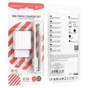 Адаптер Сетевой с кабелем Micro USB - Borofone BA74A, 1USB/2.1A белый