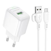 Адаптер Сетевой с кабелем Micro USB - Borofone BAS42A, 1USB/3A/QC3.0/18W белый