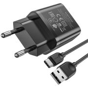Адаптер Сетевой с кабелем Type-C/USB - Borofone BA52A, 2USB/2.1A чёрный