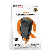 Адаптер Сетевой - Borofone BAS72A, 1USB/3A/QC3.0/18W чёрный