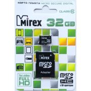 Карта памяти 32GB - Mirex карта памяти microSDHC сlass 10 с адаптером