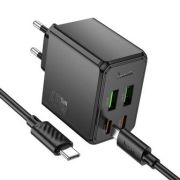 Адаптер Сетевой с кабелем Type-C/Type-C - Hoco CS18A, 2USB/2USB-C/QC3.0/PD45W чёрный