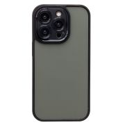 Чехол iPh 14 Pro пластик с защитой камеры матовый с контрастной окантовкой чёрный