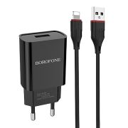 Адаптер Сетевой с кабелем Lightning/USB - Borofone BA20A, 1USB/2.1A чёрный