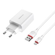 Адаптер Сетевой с кабелем Micro USB - Borofone BA21A, 1USB/3A/QC3.0/18W белый