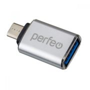 Переходник MicroUSB (m) - USB (f) OTG Perfeo 012 USB3.0 серебристый