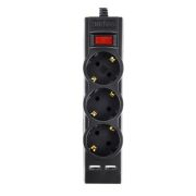 Удлинитель 1.8м - Perfeo Power-S длина 1.8м; 3 розетки 2USB двойная защита чёрный PF_E1639