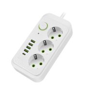 Удлинитель 2м - Amper длина 2м; 3 розетки 4USB/1USB-C белый