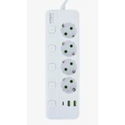 Удлинитель 4м - Amper длина 4м; 4 розетки 2USB/1USB-C белый