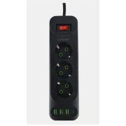 Удлинитель 4м - Amper длина 4м; 3 розетки 3USB/1USB-C чёрный