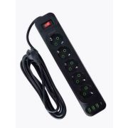 Удлинитель 4м - Amper длина 4м; 5 розеток 3USB/1USB-C чёрный
