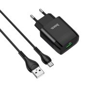 Адаптер Сетевой с кабелем Micro USB - Hoco C72Q, 1USB/3A/QC3.0 чёрный