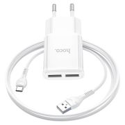 Адаптер Сетевой с кабелем Type-C/USB - Hoco C88A, 2USB/2.4A белый