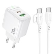 Адаптер Сетевой с кабелем Type-C/Type-C - Borofone BAS44A, 1USB/1USB-C/QC3.0/PD20W белый