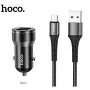 Адаптер Автомобильный с кабелем Micro USB - Hoco DZ11, 2USB/2.4A чёрный