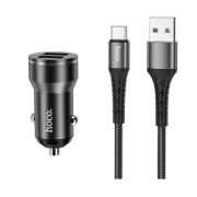 Адаптер Автомобильный с кабелем Type-C/USB - Hoco DZ11, 2USB/2.4A чёрный