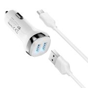 Адаптер Автомобильный с кабелем Micro USB - Hoco Z40, 2USB/2.4A белый