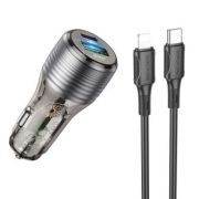 Адаптер Автомобильный с кабелем Lightning/Type-C - Borofone BZ30, 1USB/1USB-C/QC3.0/PD30W чёрный